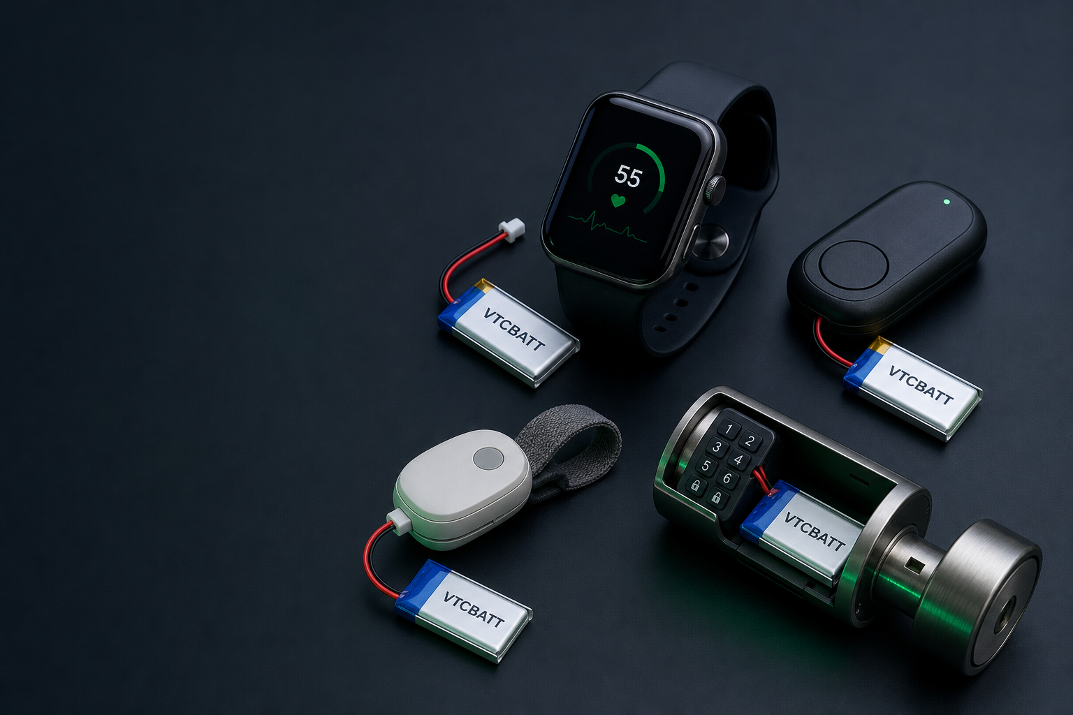 VTCBATT miniature batteries for wearable devices, trackers and smart locks